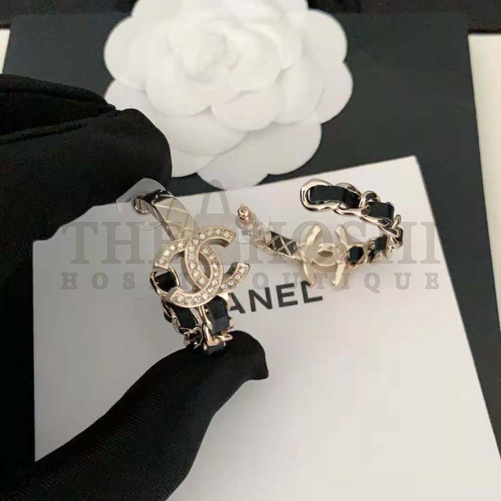 Ch**el Women Hoop Earrings in Metal Calfskin and Strass Master Quality