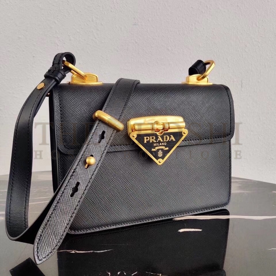 Pra*a Symbole Shoulder Bag In Black Saffiano Leather Master Quality
