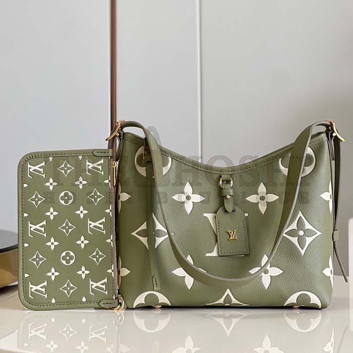 L0vis Vvtt0n LV Women CarryAll PM Bag Light Khaki Cream Monogram Empreinte Embossed Grained Cowhide Leather Master Quality