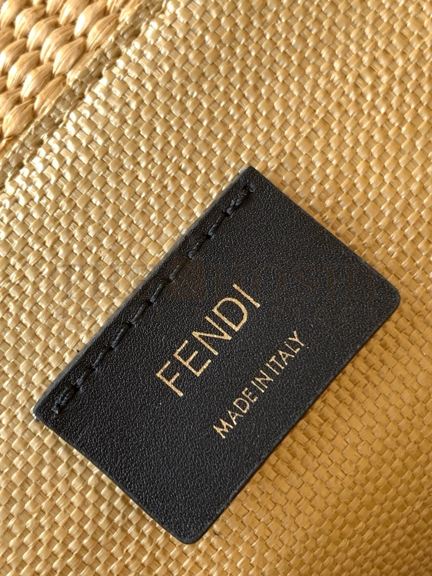 F**di Sunshine Medium Tote Bag in Black and Natural Straw Master Quality