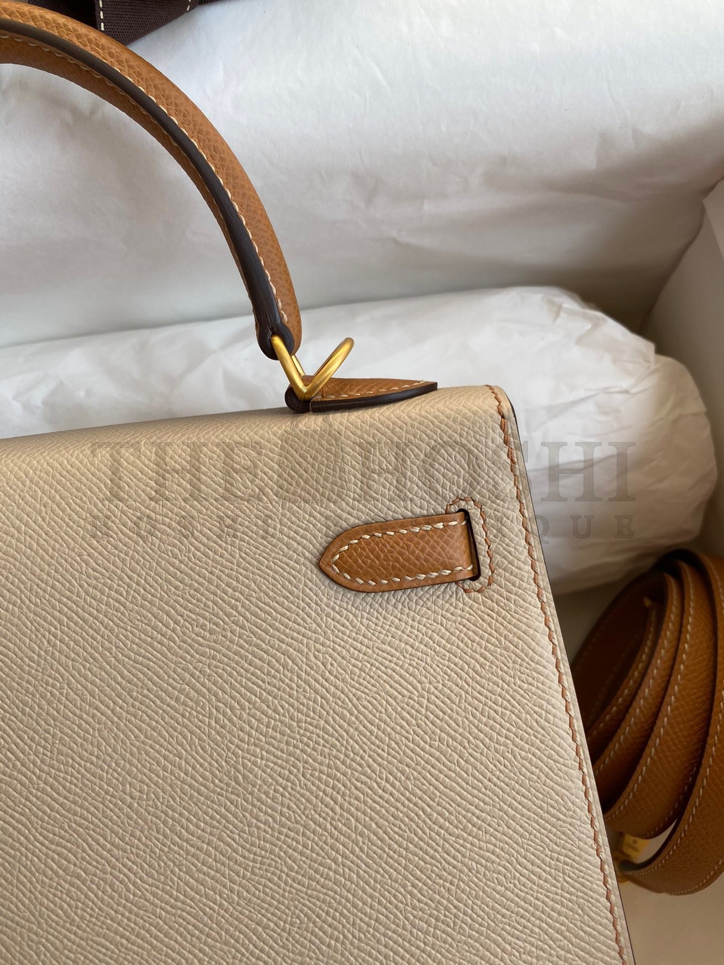 H**me5 Kelly Sellier 25 Bicolor Bag in Trench and Craie Epsom Calfskin Master Quality