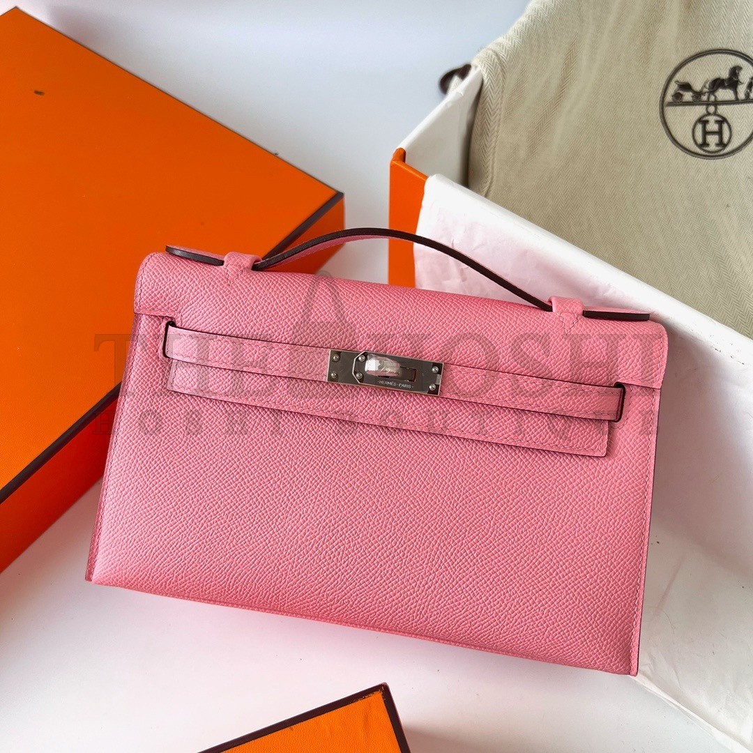 H**me5 Kelly Pochette Handmade Bag In Rose Confetti Epsom Calfskin Master Quality