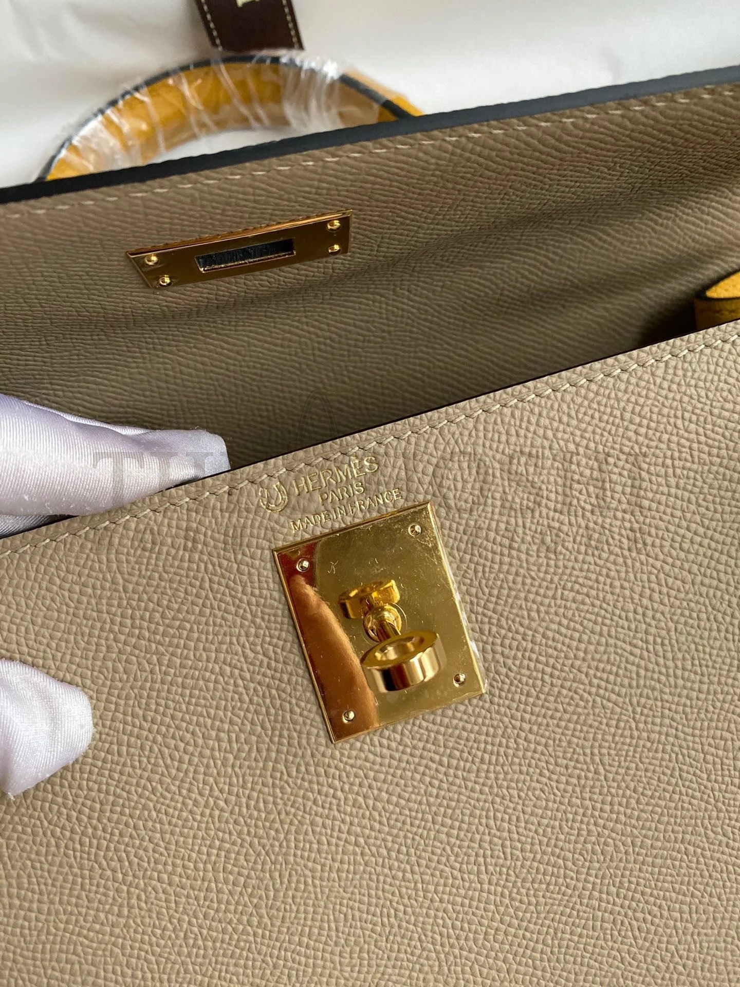 H**me5 Kelly Sellier 28 Bicolor Bag in Trench and Yellow Epsom Calfskin Master Quality