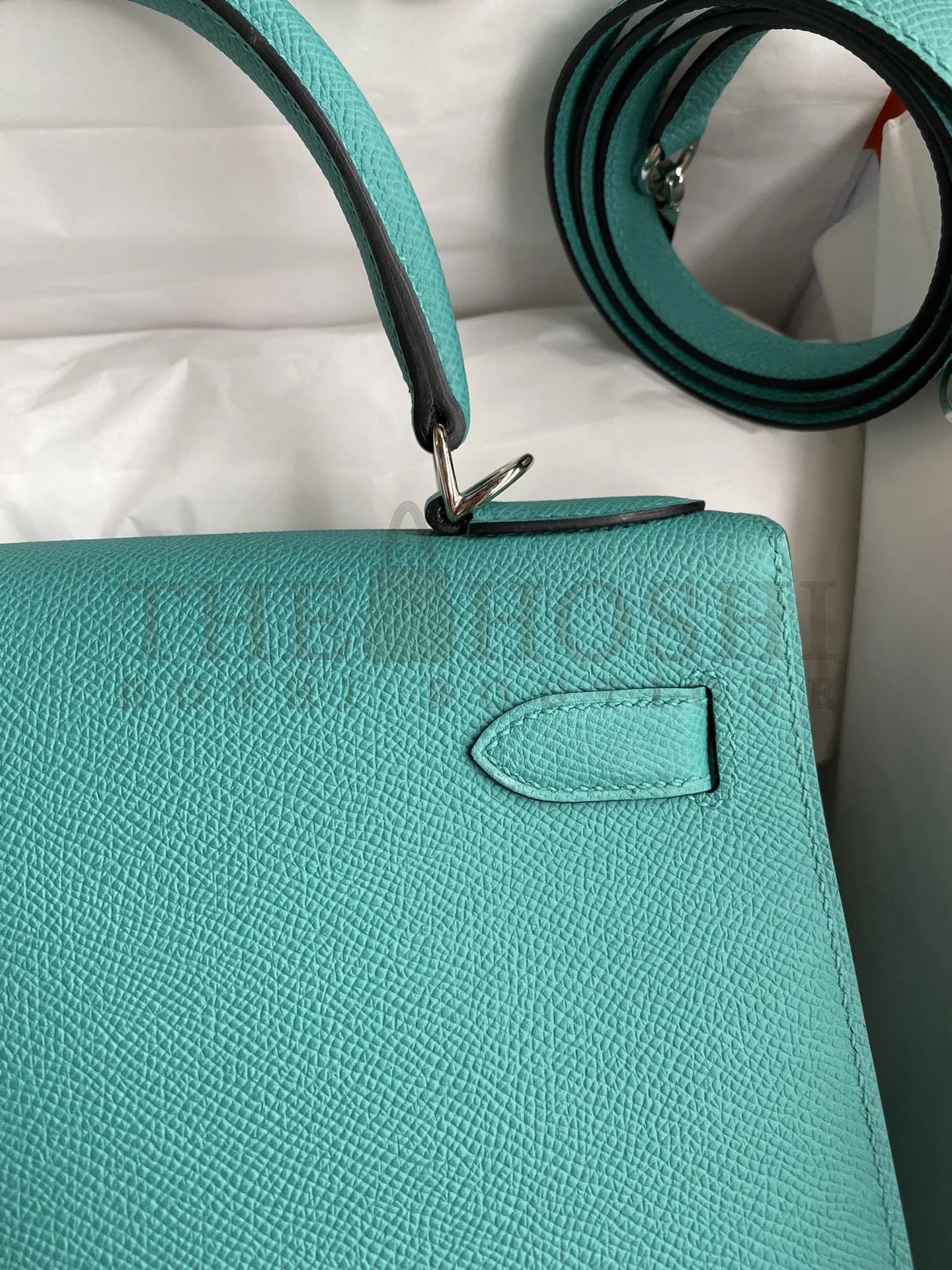 H**me5 Kelly Sellier 28 Handmade Bag In Blue Paon Epsom Calfskin Master Quality