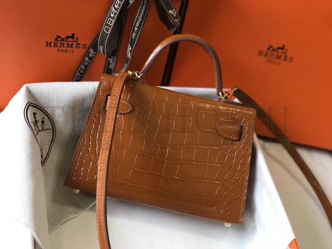 H**me5 Kelly Mini II Bag In Brown Crocodile Embossed Leather Master Quality