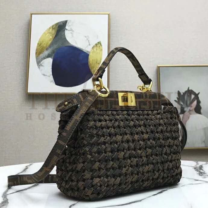 F**di Women Peekaboo Iconic Mini Jacquard Fabric Interlace Bag FF Master Quality