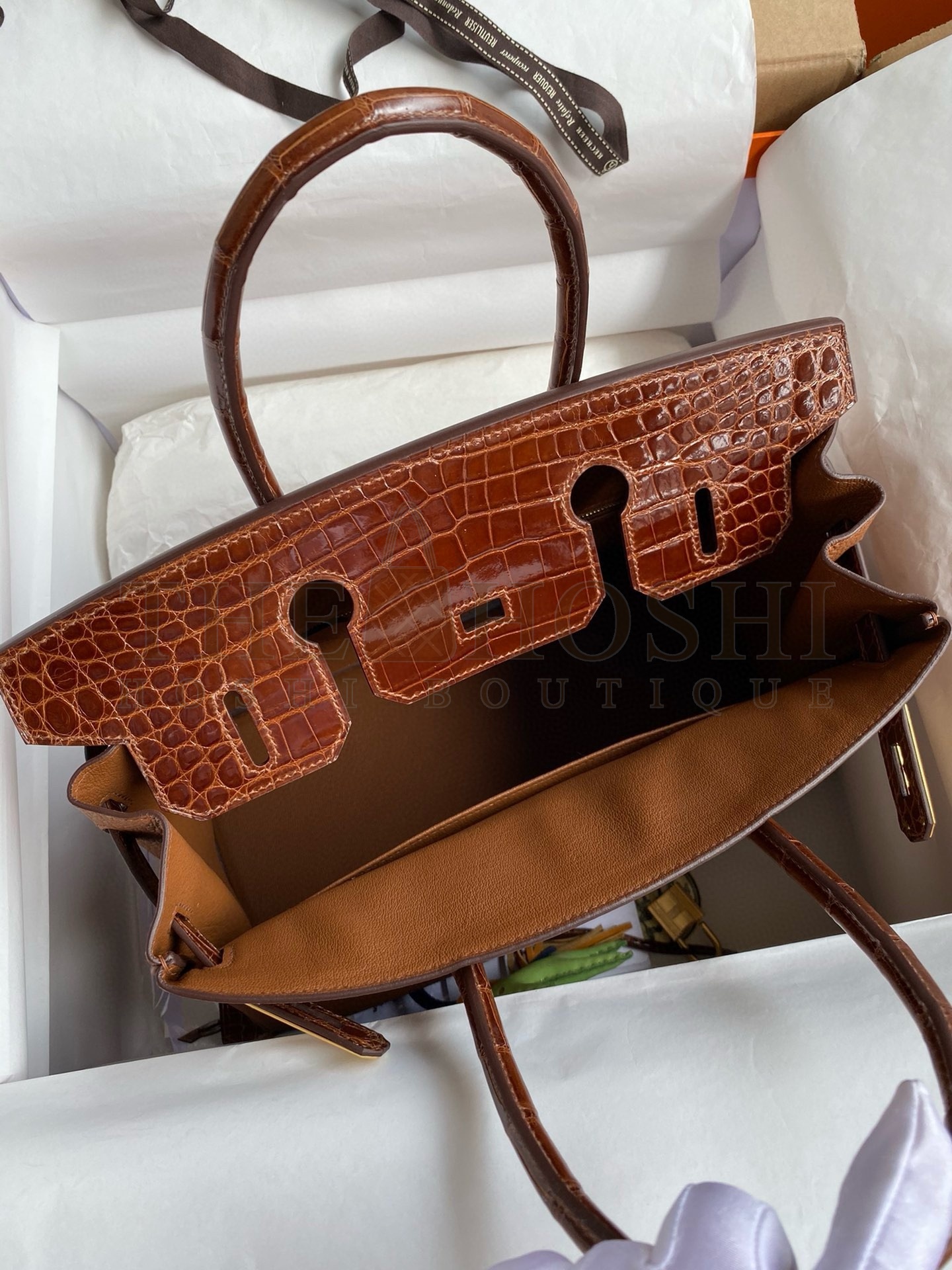 H**me5 Touch Birkin 30 Bag In Gold Clemence and Shiny Niloticus Crocodile Skin Master Quality