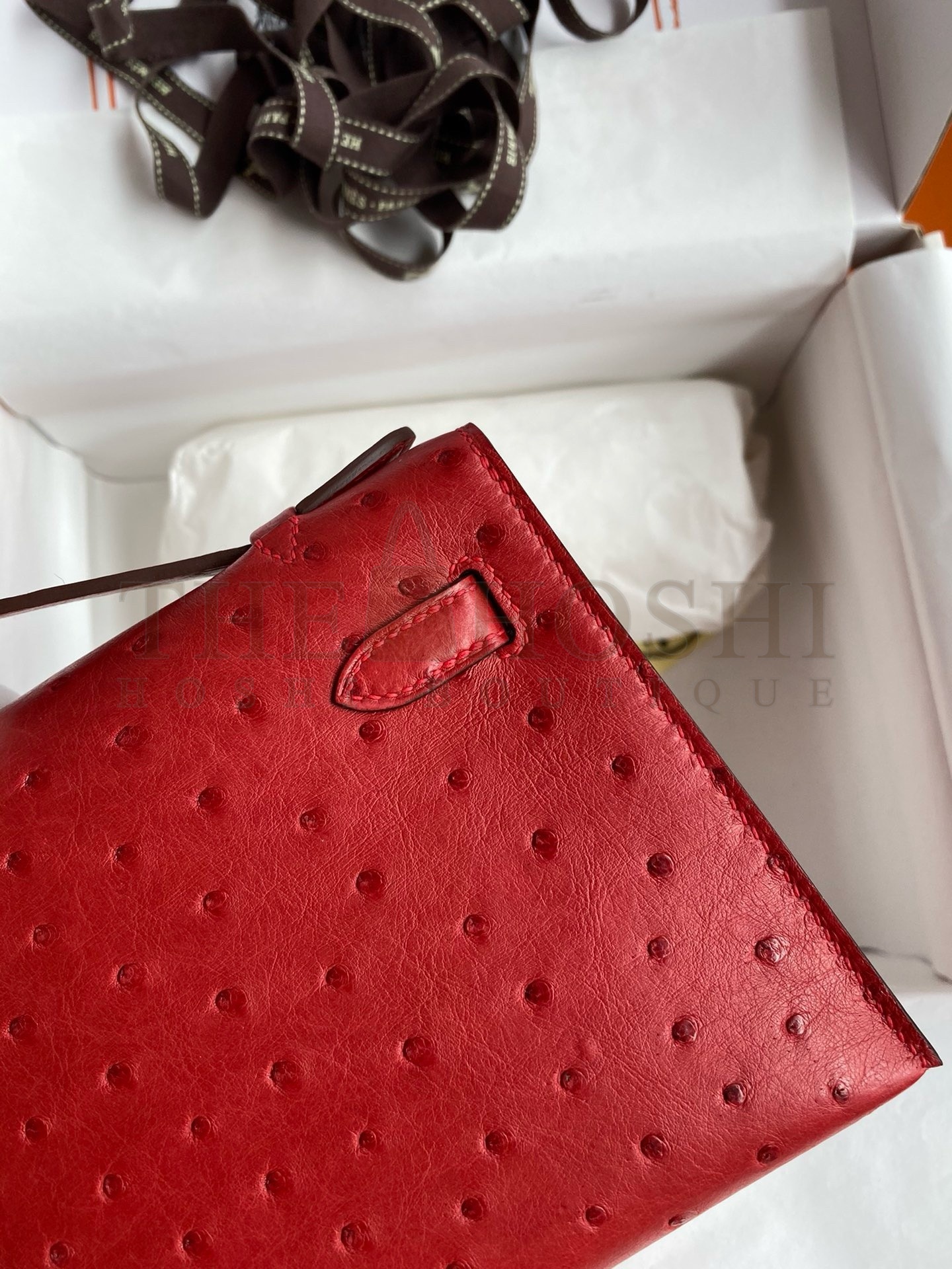 H**me5 Kelly Pochette Handmade Bag In Red Ostrich Leather Master Quality