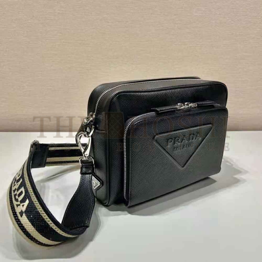 Pra*a Women Saffiano Leather Shoulder Bag With Iconic Pra*a Material-Black Master Quality
