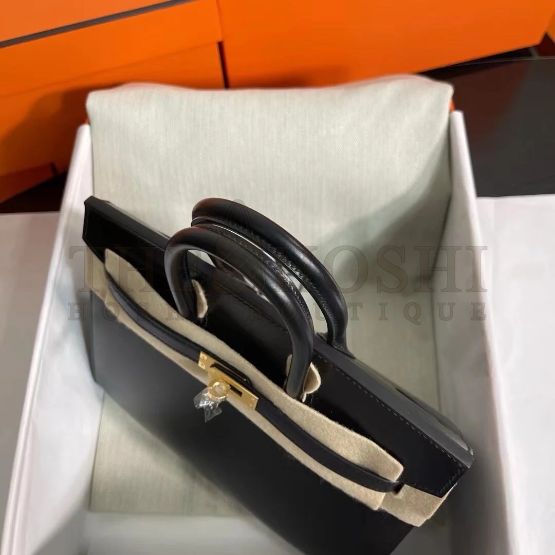 H**me5 Birkin 25 Sellier Handmade Bag In Black Box Calfskin Master Quality