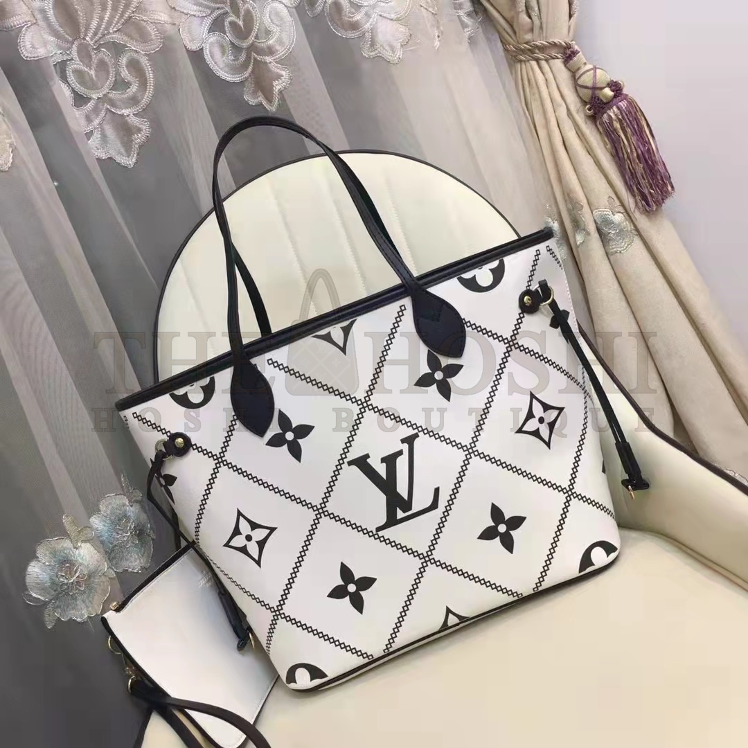 L0vis Vvtt0n LV Women Neverfull MM Tote Crème Beige Grained Cowhide Leather Master Quality