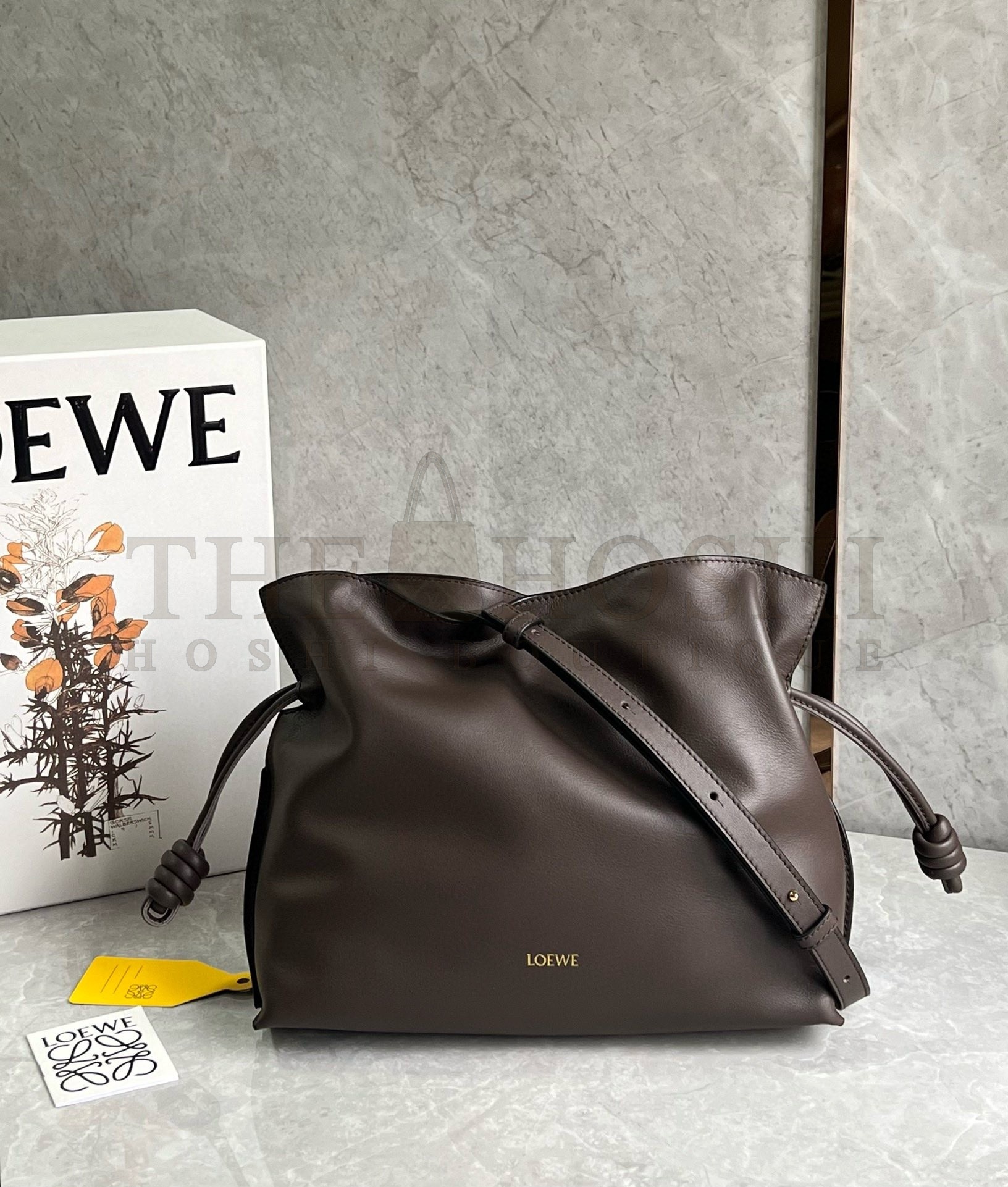 L0ew* Flamenco Clutch Bag in Chocolate Nappa Calfskin Master Quality