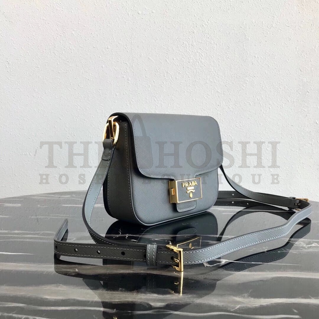 Pra*a Embleme Shoulder Bag In Grey Saffiano Leather Master Quality