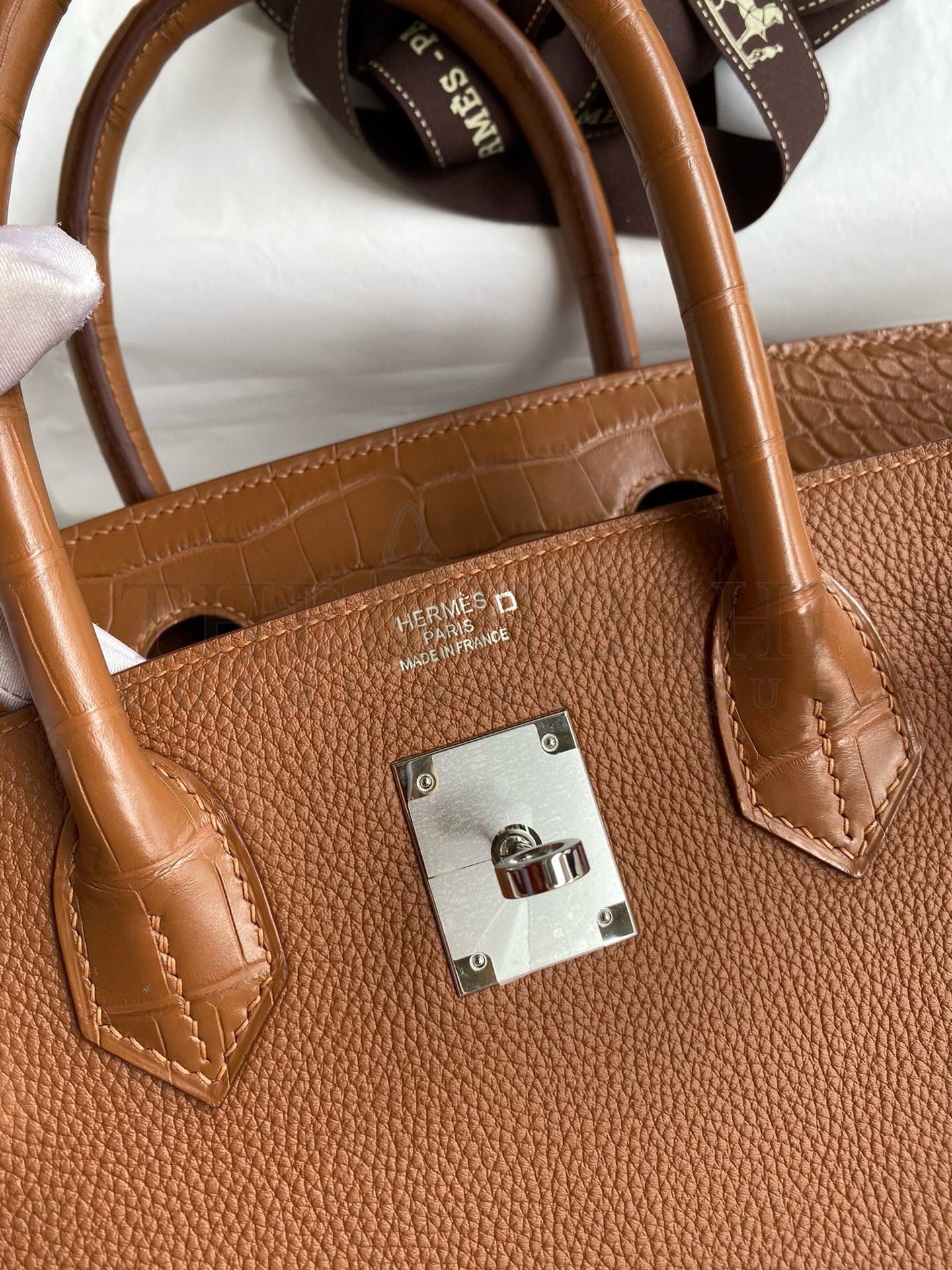 H**me5 Touch Birkin 30 Bag in Gold Clemence and Matte Alligator Leather Master Quality