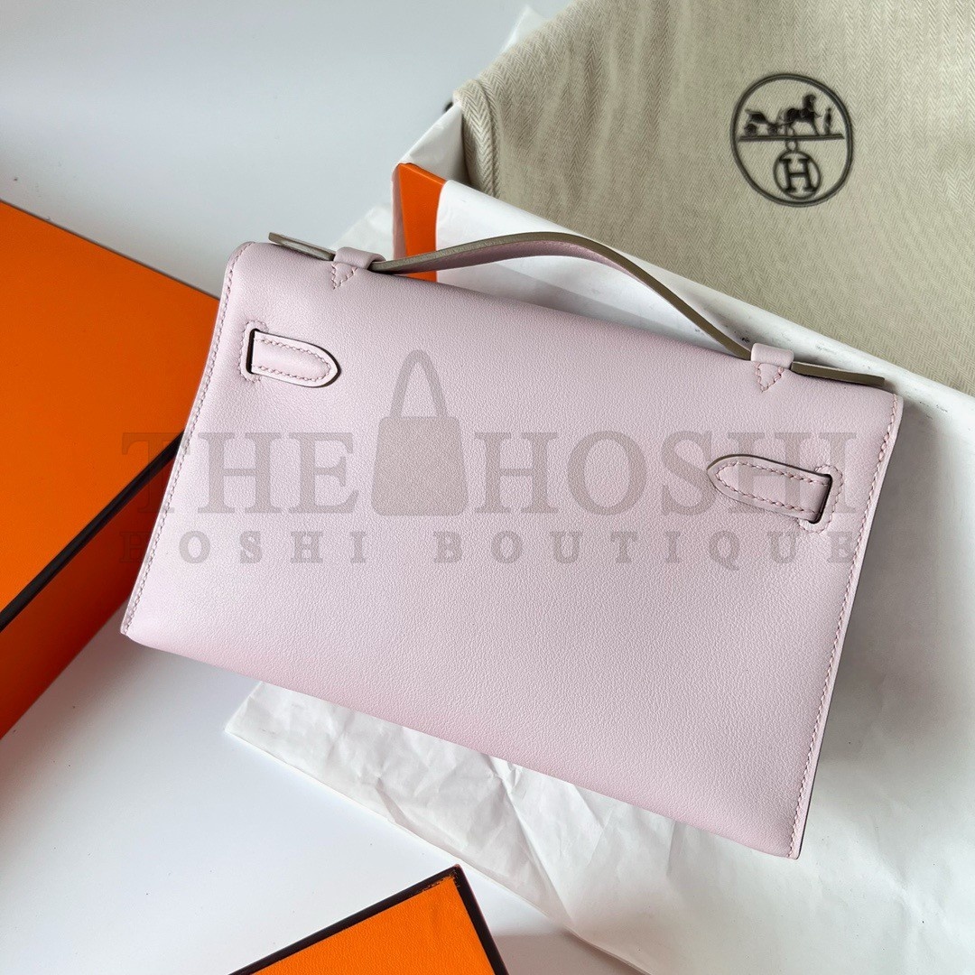 H**me5 Kelly Pochette Handmade Bag In Mauve Pale Swift Calfskin Master Quality