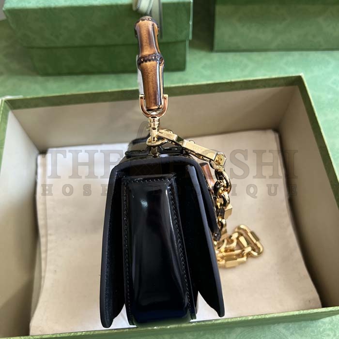 Gvc*1 Women Bamboo 1947 Mini Top Handle Bag Black Patent Leather Master Quality