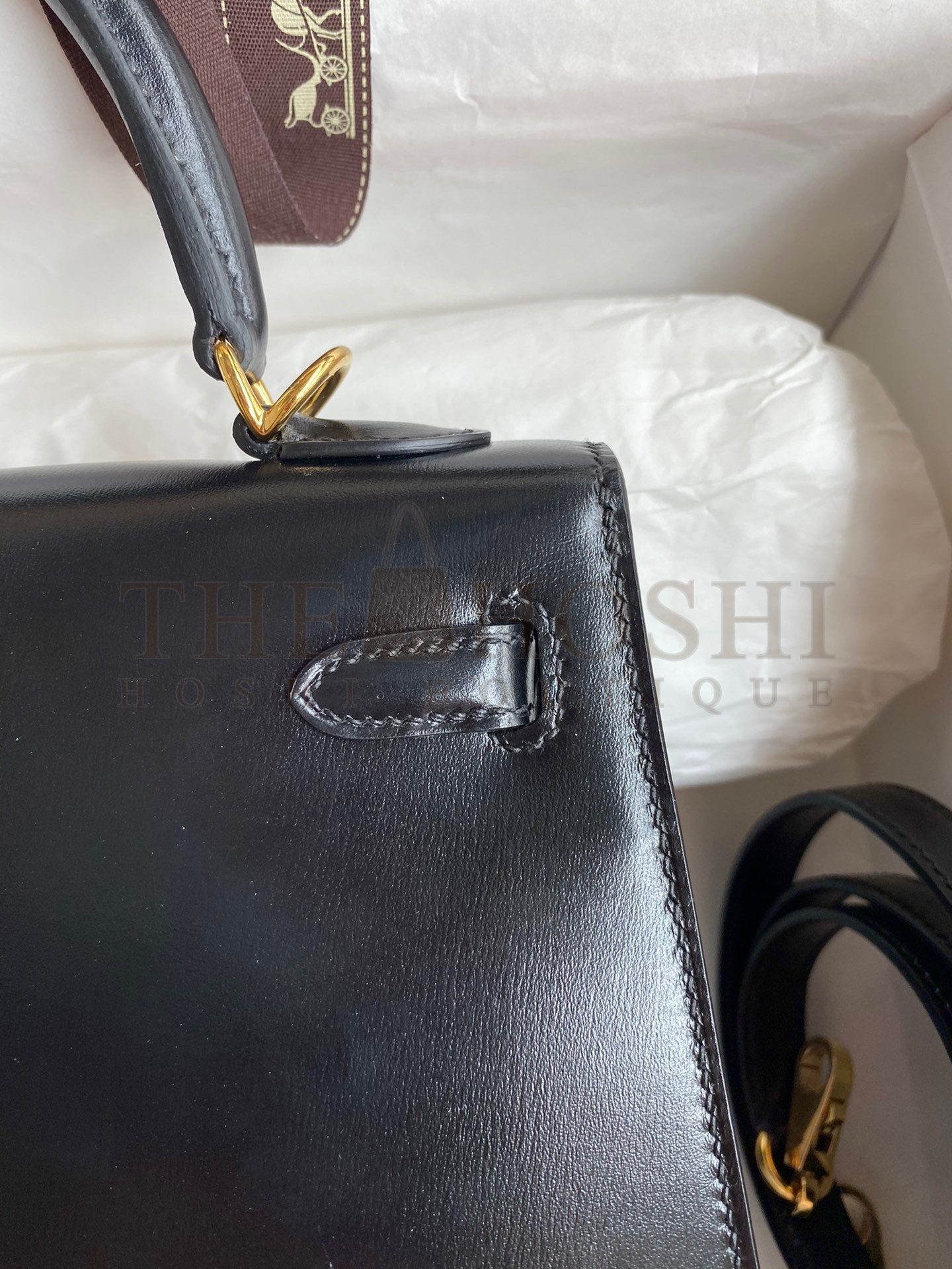 H**me5 Kelly Sellier 25 Handmade Bag In Black Box Calfskin Master Quality