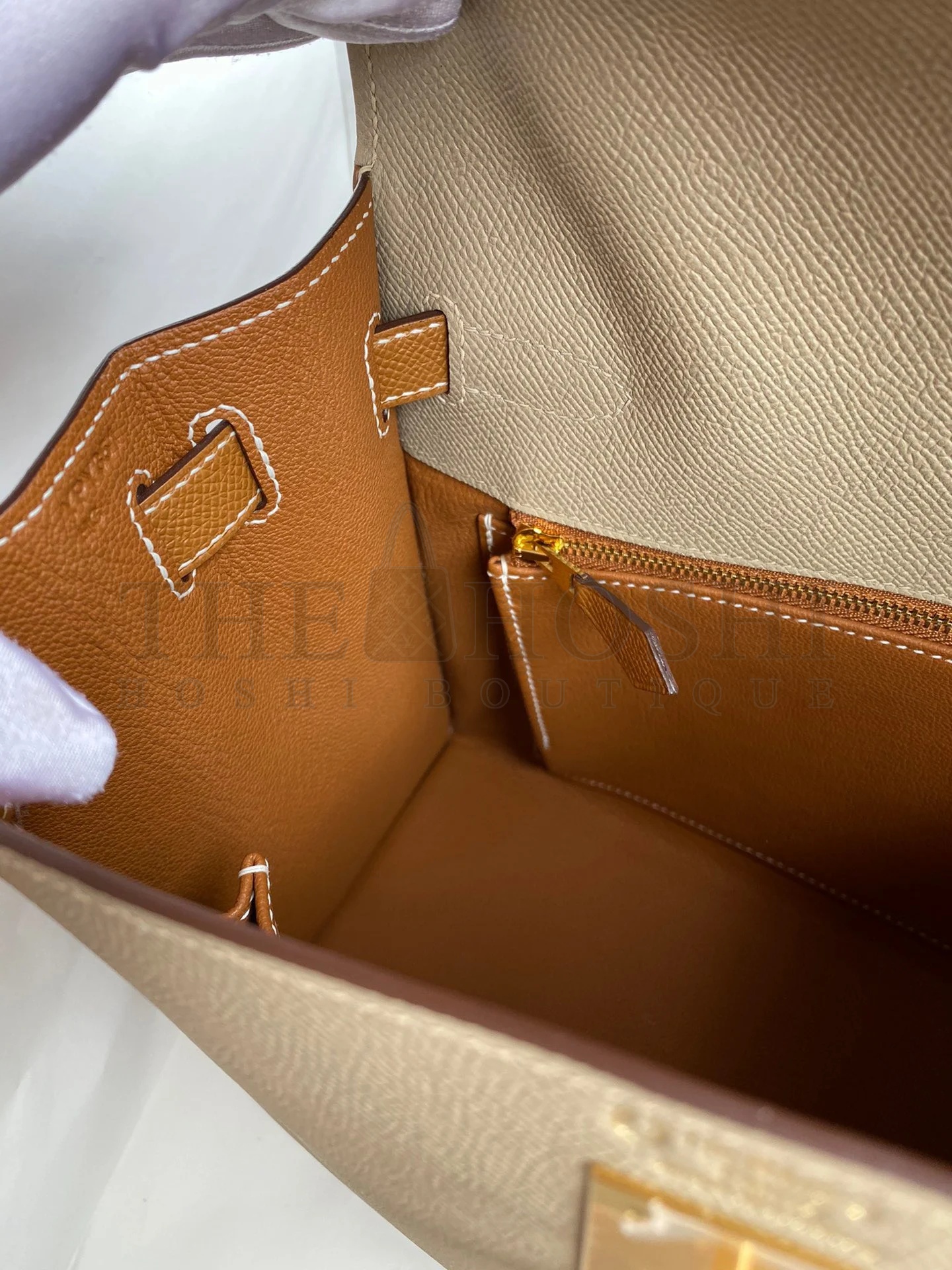 H**me5 Kelly Sellier 28 Bicolor Bag in Trench and Gold Epsom Calfskin Master Quality