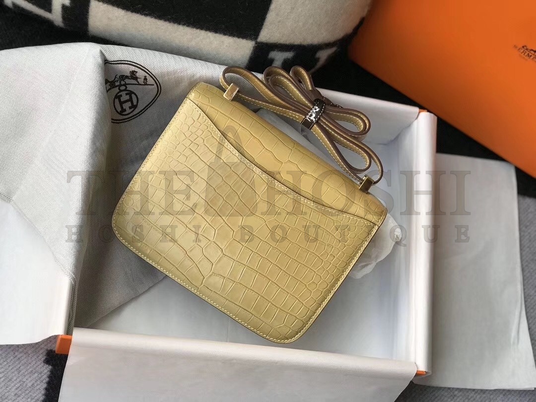H**me5 Constance 24cm Bag In Jaune Poussin Embossed Crocodile Master Quality