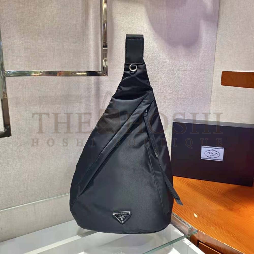 Pra*a Unisex Re-Nylon and Leather Backpack-Black Master Quality