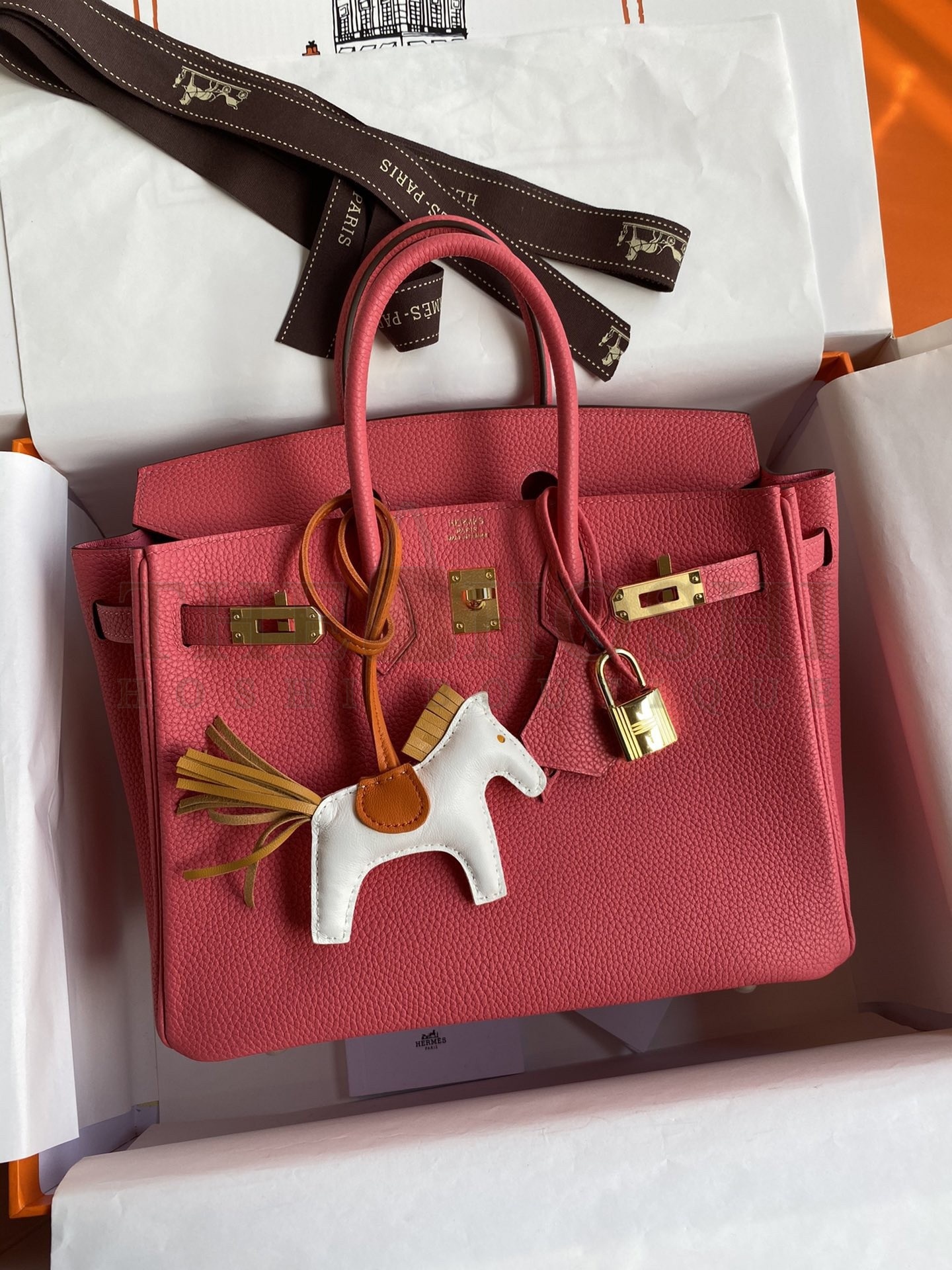 H**me5 Birkin 25 Retourne Handmade Bag In Rose Lipstick Clemence Leather Master Quality