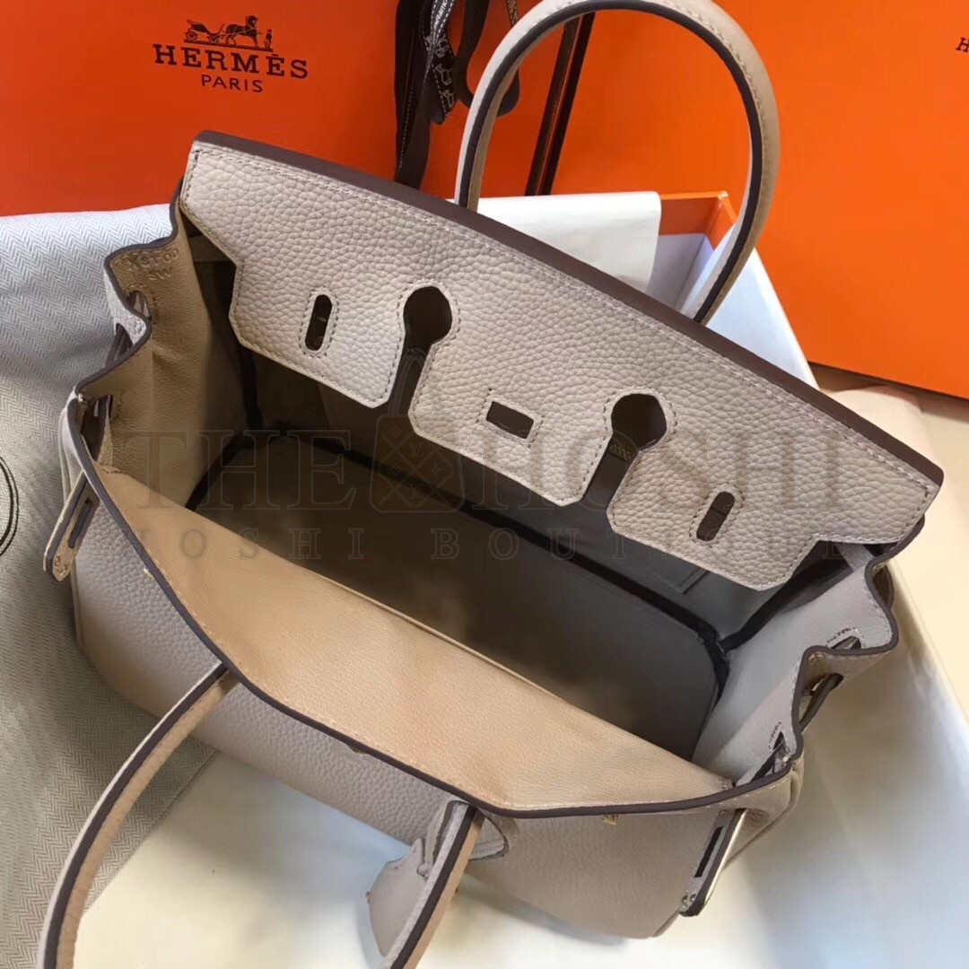 H**me5 Birkin 25 Bag In Beige Clemence Leather with GHW Master Quality