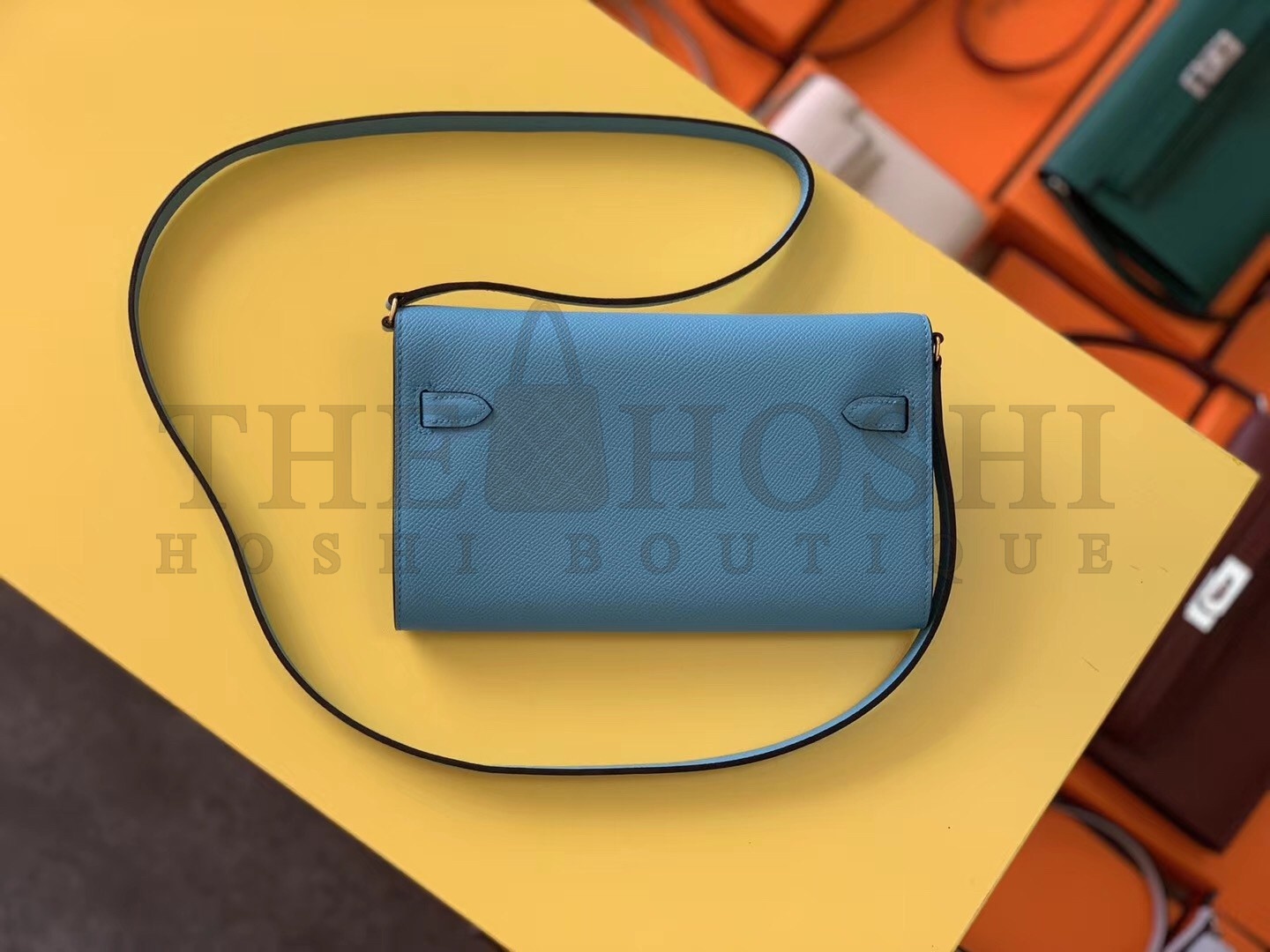 H**me5 Kelly Classique To Go Wallet In Blue Du Nord Epsom Calfskin Master Quality