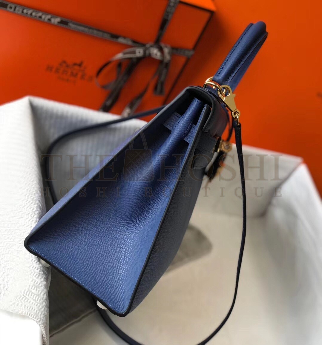 H**me5 Kelly 28cm Sellier Bag In Blue Agate Epsom Leather Master Quality