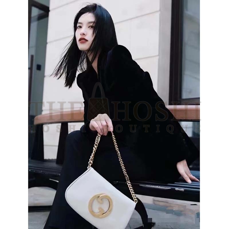 Gvc*1 Women GG Blondie Shoulder Bag White Leather Round Interlocking G Master Quality