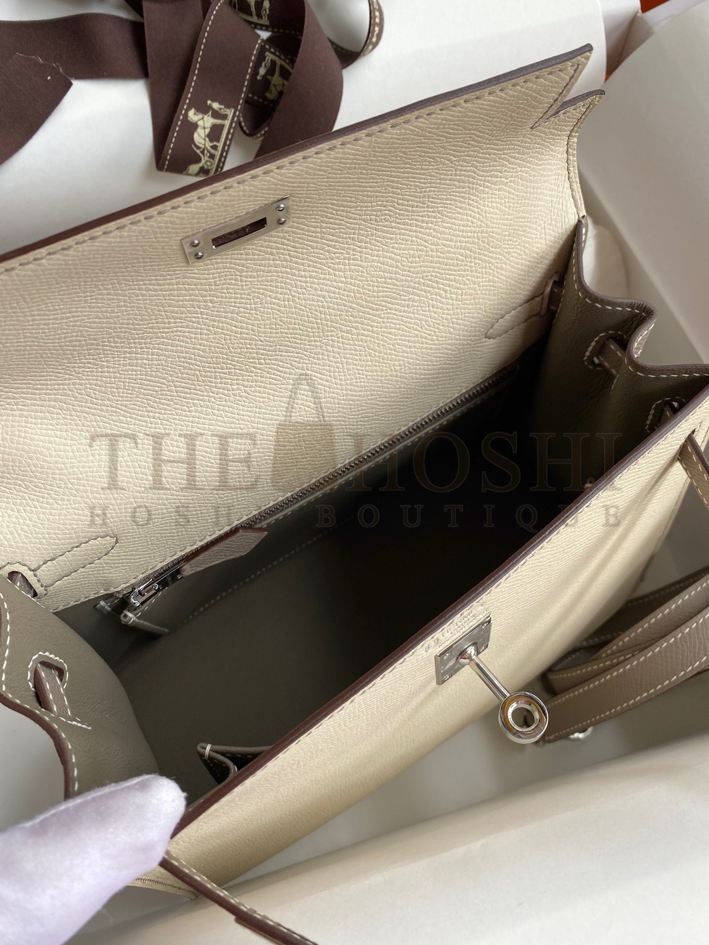 H**me5 Kelly Sellier 25 Bicolor Bag in Craie and Gris Asphalt Epsom Calfskin Master Quality