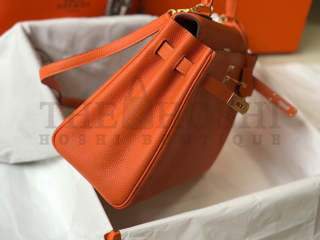 H**me5 Kelly 28cm Retourne Bag in Orange Clemence Leather GHW Master Quality