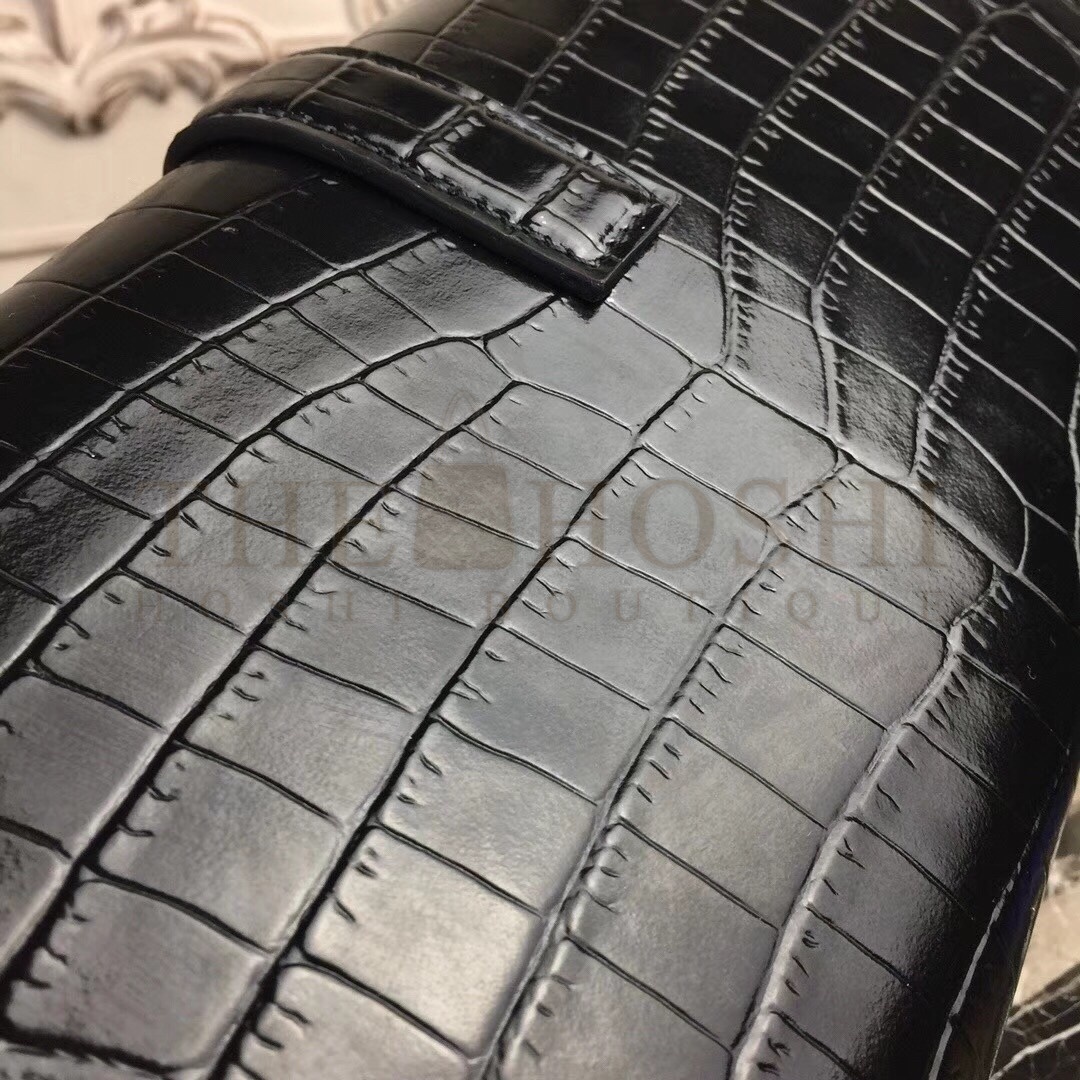 H**me5 Jige Elan 29 Clutch In Black Crocodile Leather Master Quality