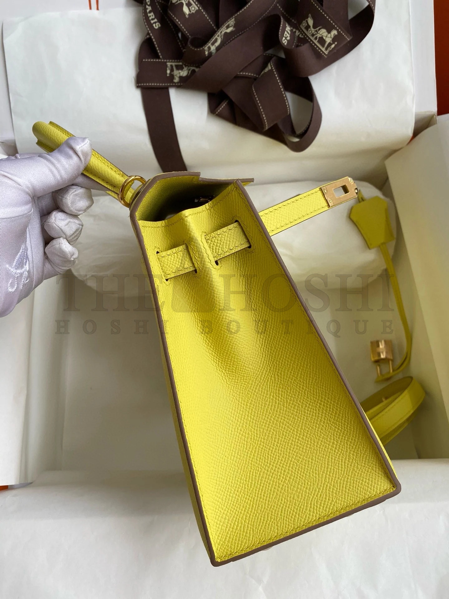 H**me5 Kelly Sellier 28 Handmade Bag In Lime Epsom Calfskin Master Quality