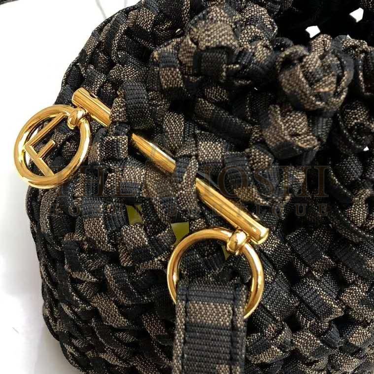 F**di Women Mon Tresor Jacquard Fabric Interlace Mini-Bag-Brown Master Quality
