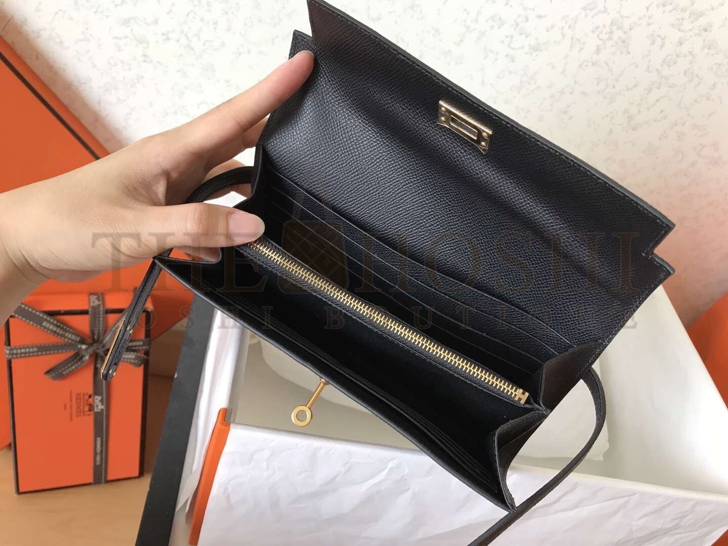 H**me5 Kelly Classic Long Wallet In Black Epsom Leather Master Quality