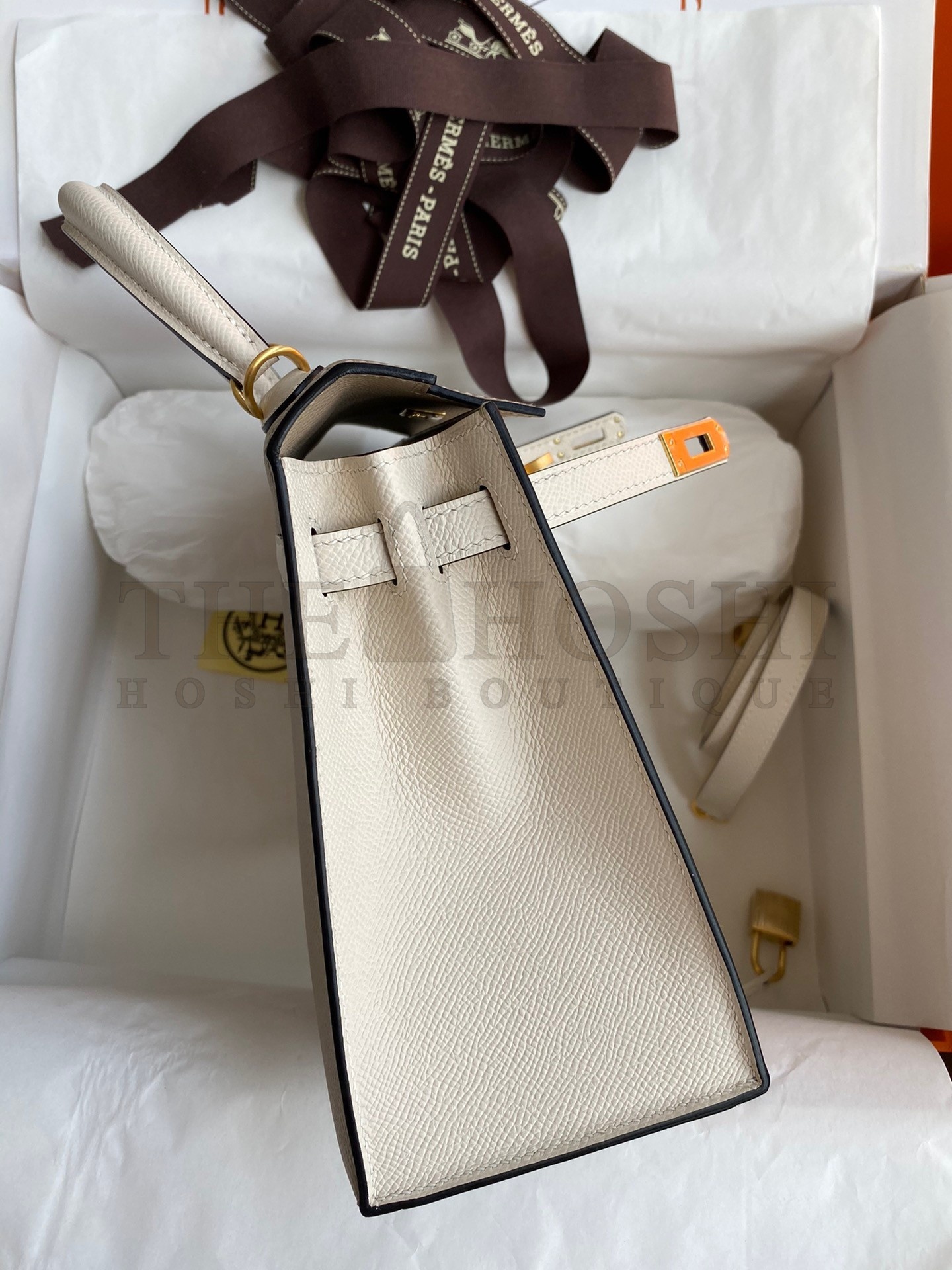 H**me5 Kelly Sellier 25 Bicolor Bag in Trench and Craie Epsom Calfskin Master Quality