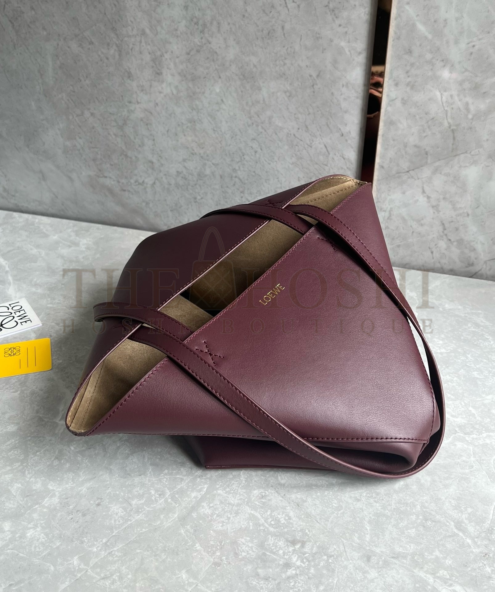 L0ew* Medium Puzzle Fold Tote Bag in Bordeaux Calfskin Master Quality