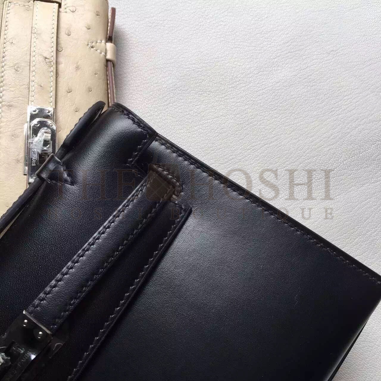 H**me5 So Black Kelly Pochette Box Leather Bag Master Quality