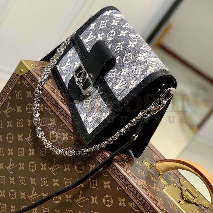 L0vis Vvtt0n LV Women Dauphine MM Handbag Gray Denim Textile Jacquard Master Quality
