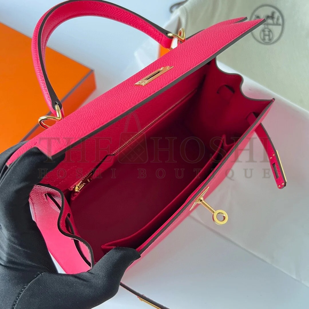 H**me5 Kelly Sellier 28 Handmade Bag In Rose Extreme Epsom Calfskin Master Quality
