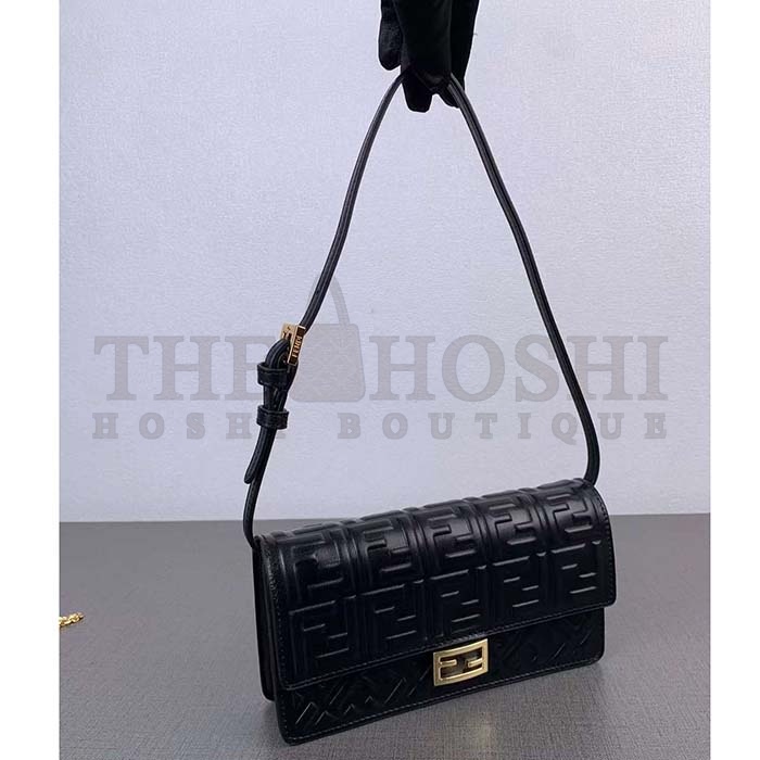 F**di Women FF Wallet On Chain Baguette Black Nappa Leather Wallet Master Quality