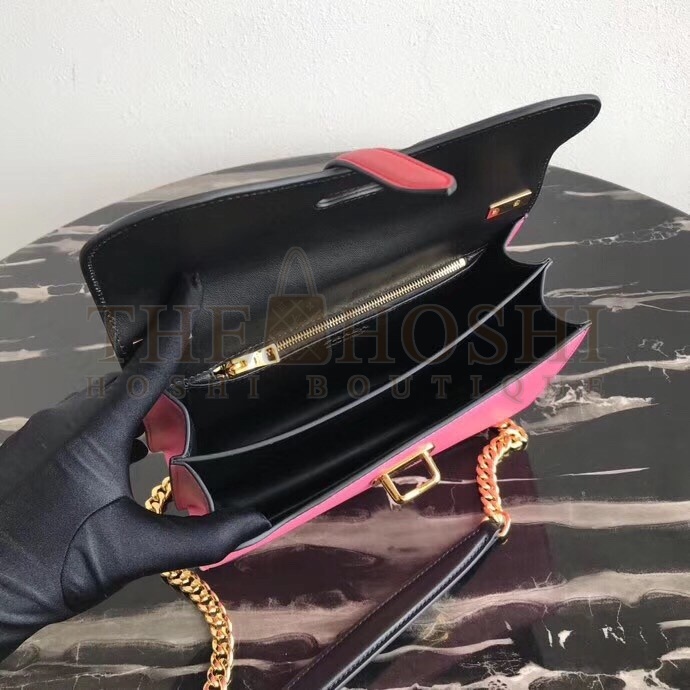 Pra*a Belle Shoulder Bag In Black/Pink Calfskin Master Quality