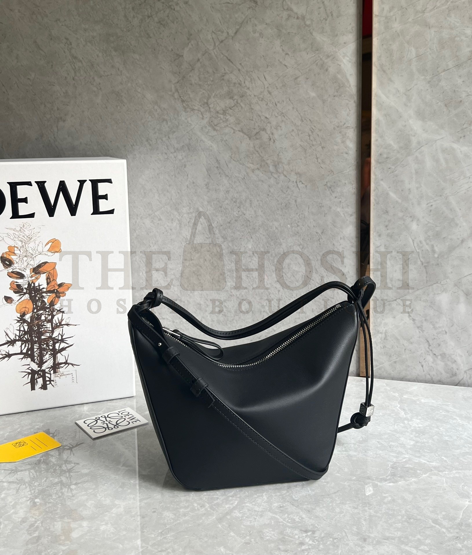 L0ew* Mini Hammock Hobo Bag in Black Calfskin Master Quality
