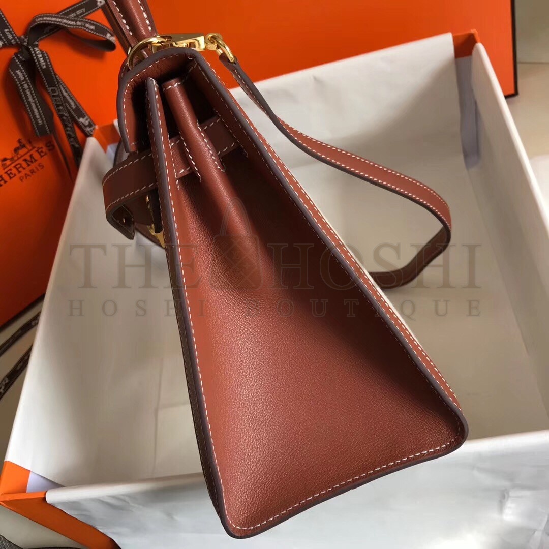 H**me5 Kelly 28cm Sellier Bag In Canvas With Barenia Leather Master Quality
