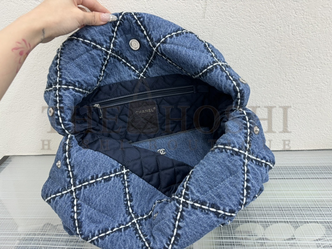 Ch**el Women CC 22 Handbag Stitched Denim Silver Metal Blue 20cm and 36cm Master Quality