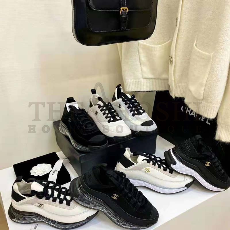 Ch**el Women Sneakers Suede Calfskin Velvet & Grosgrain Black Master Quality