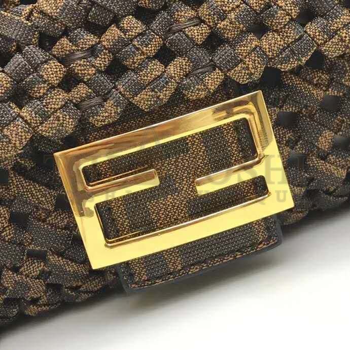 F**di Women Iconic Baguette Medium Size Jacquard Fabric Interlace Bag Master Quality