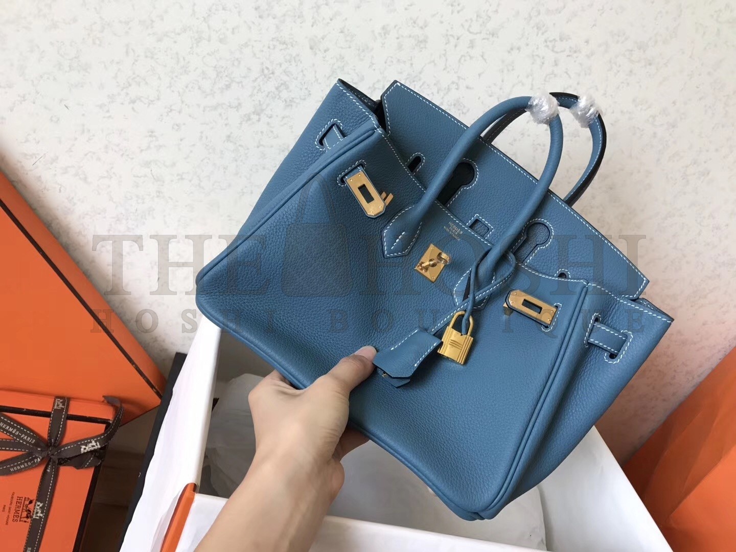 H**me5 Blue Jean Birkin 25cm Clemence Handmade Bag Master Quality