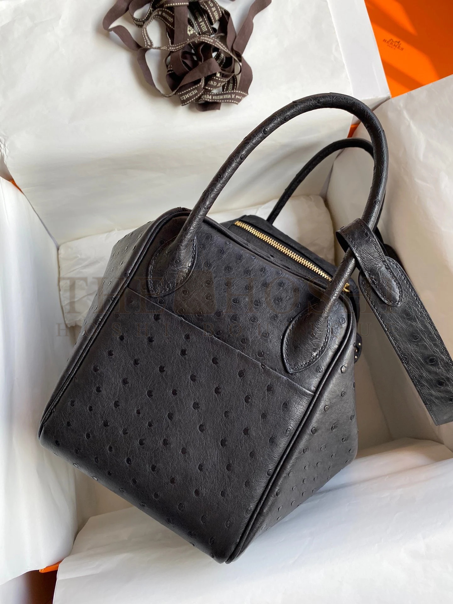H**me5 Lindy 30 Handmade Bag In Black Ostrich Leather Master Quality