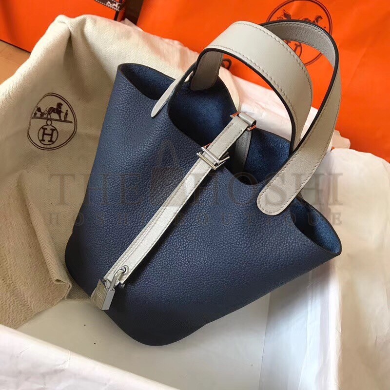 H**me5 Bicolor Picotin Lock MM 22cm Sapphire Bag Master Quality
